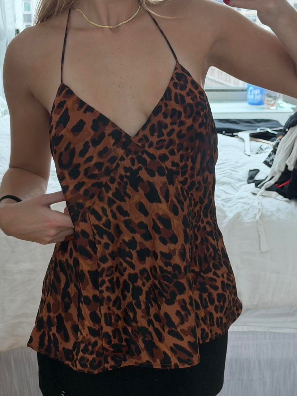 A New Day Leopard Print Satin Cami Tank Top - Brown & Black Nwt Size M